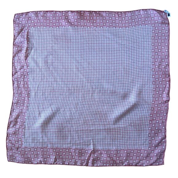 Vintage 90s Warm Pink Houndstooth Mosaic Trim 22x23 Silk Neck Scarf - Picture 3 of 5